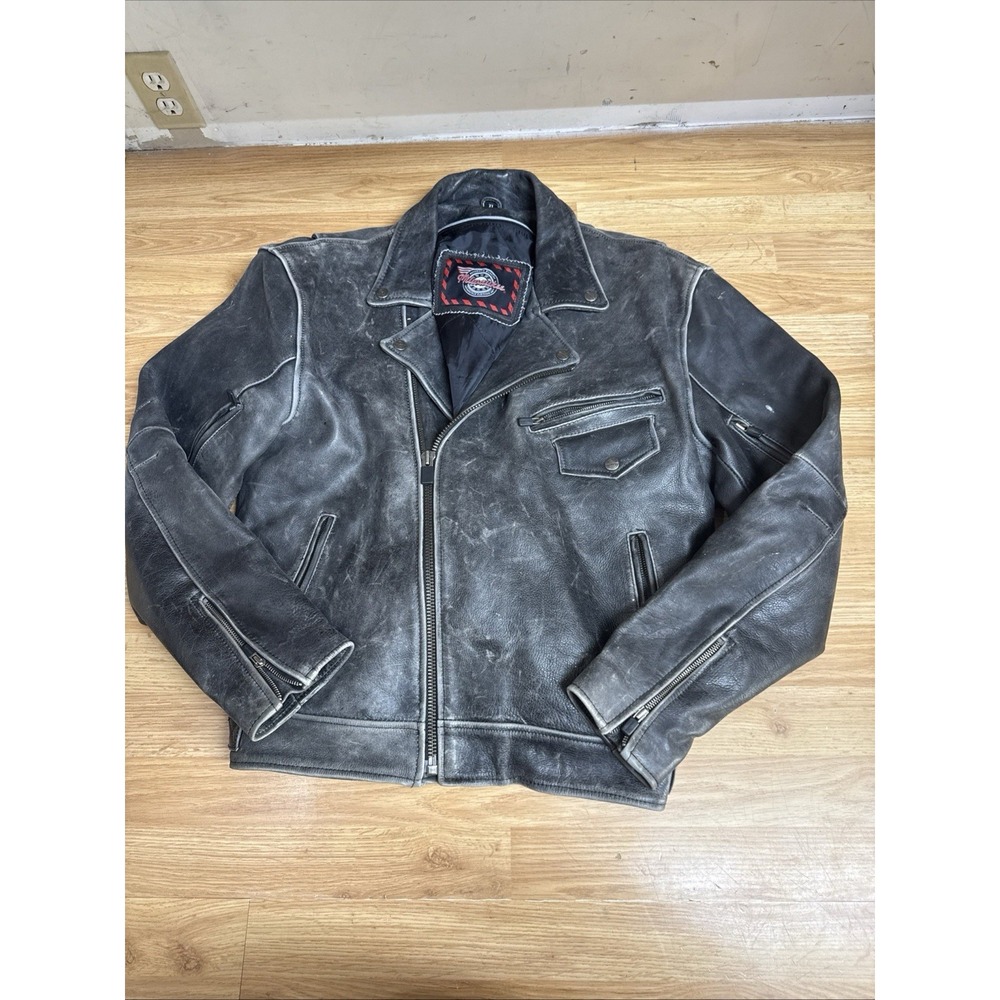 Vntg MILWAUKEE LEATHER Men's Black Heavy Leather Distressed Biker Jacket Sz XL